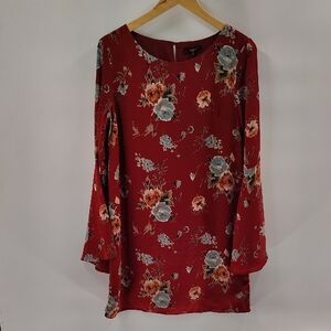 Aakaa Shift Dress Size Medium Flare  Long Sleeve Maroon Floral Print New w Tags